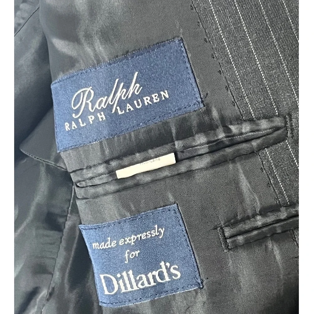 Ralph Lauren Dillards Jacket 46L Black Charcoal Pinstripe Made In Canada Wool